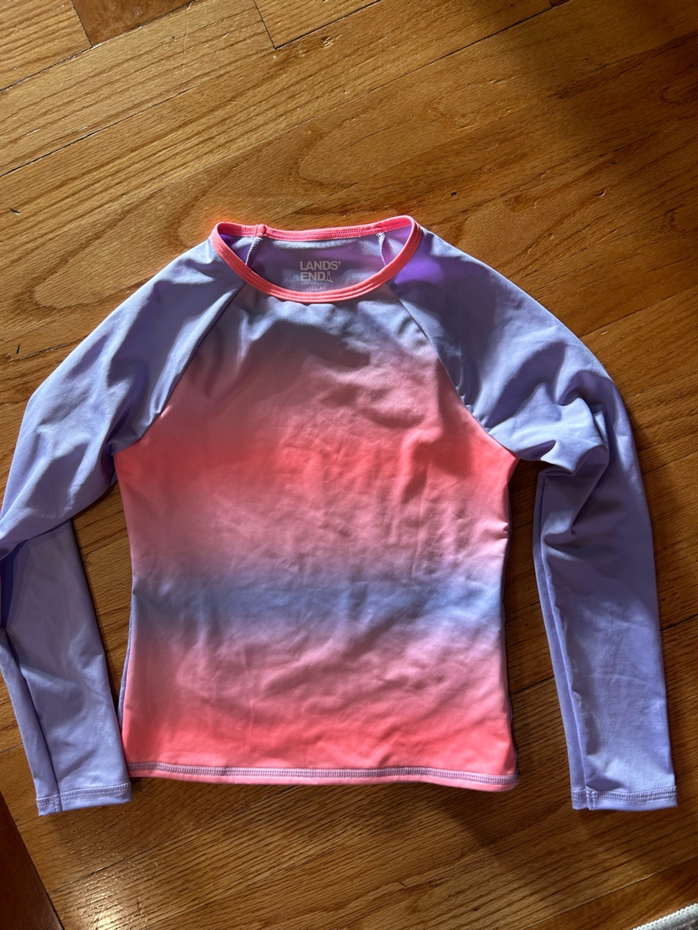 Lands' End Girls' SWIM Pink to Lavender Gradient Long-Sleeve 6